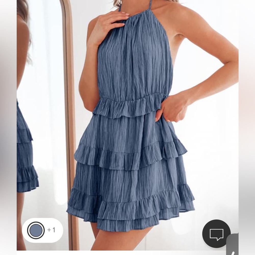 Lulu’s Light Blue Ruffled Halter Mini Dress